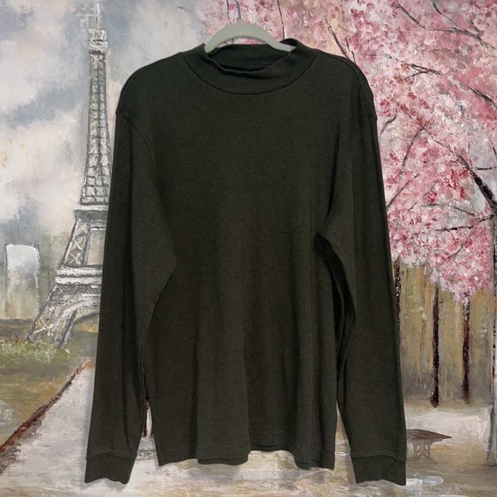 Eddie Bauer men's shirt classic green long sleeve mock neck sweater sz L EUC